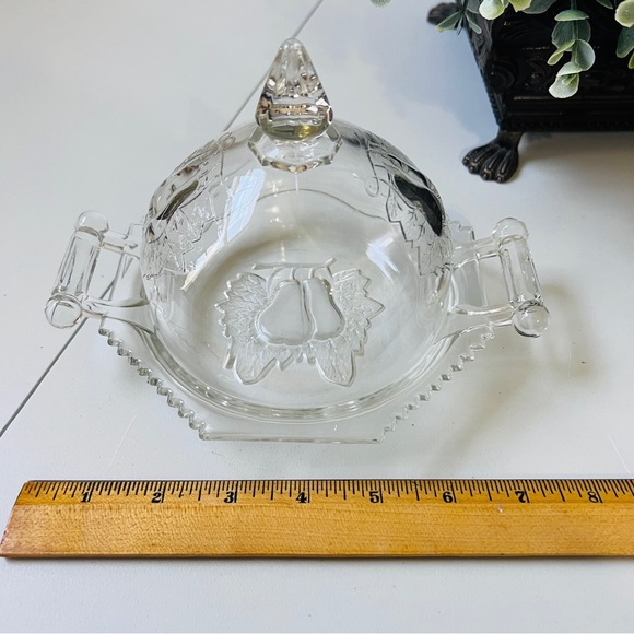 Vintage Adams & Co Domed Butter Cheese Dish 2 Pc Clear Pressed Glass Pear Motif - Picture 9 of 13